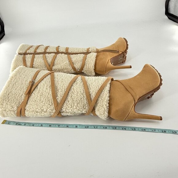 Thalia Sodi Tan Suede & Faux Fur Knee-High Heeled Boots, 7.5 - Picture 4 of 11